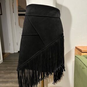 NWT Asymmetrical Faux Suede Black Fringe Skirt